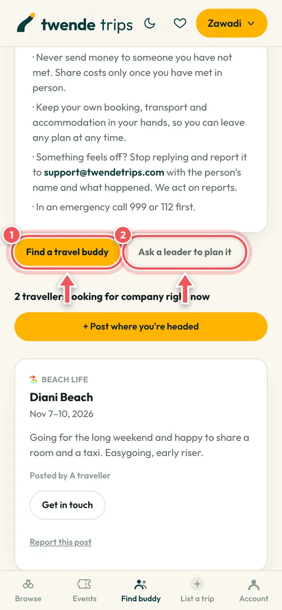 The Find a buddy page with the two choices circled.