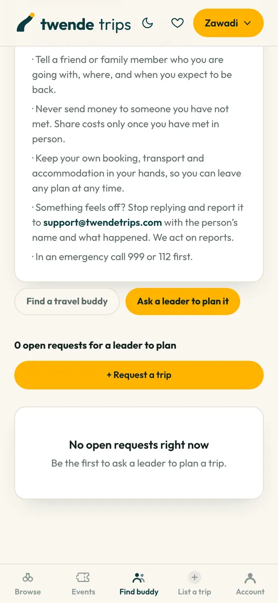 The trip request form.