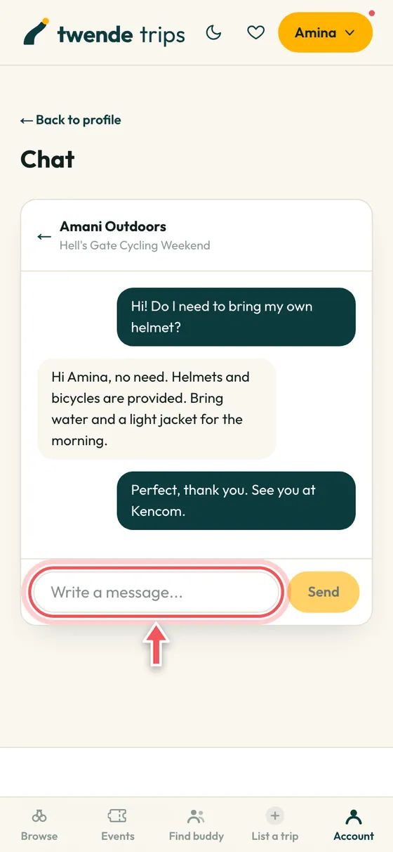 The chat with a leader with the message box circled.