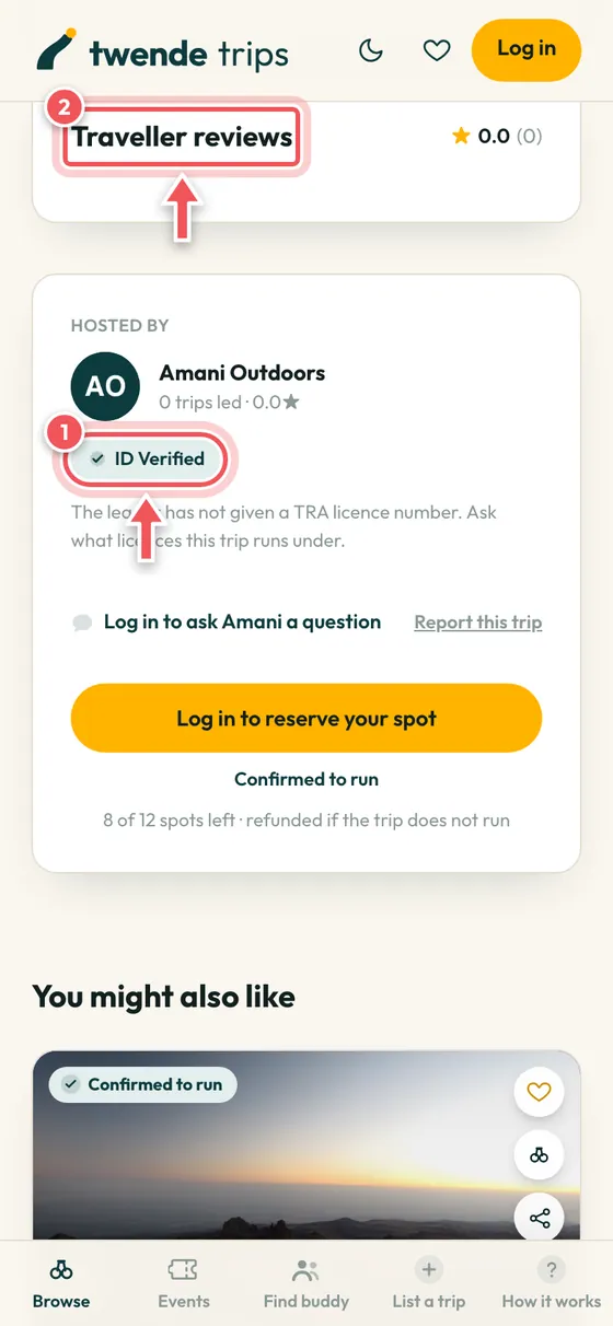 The leader box with the ID Verified badge and the reviews heading circled.